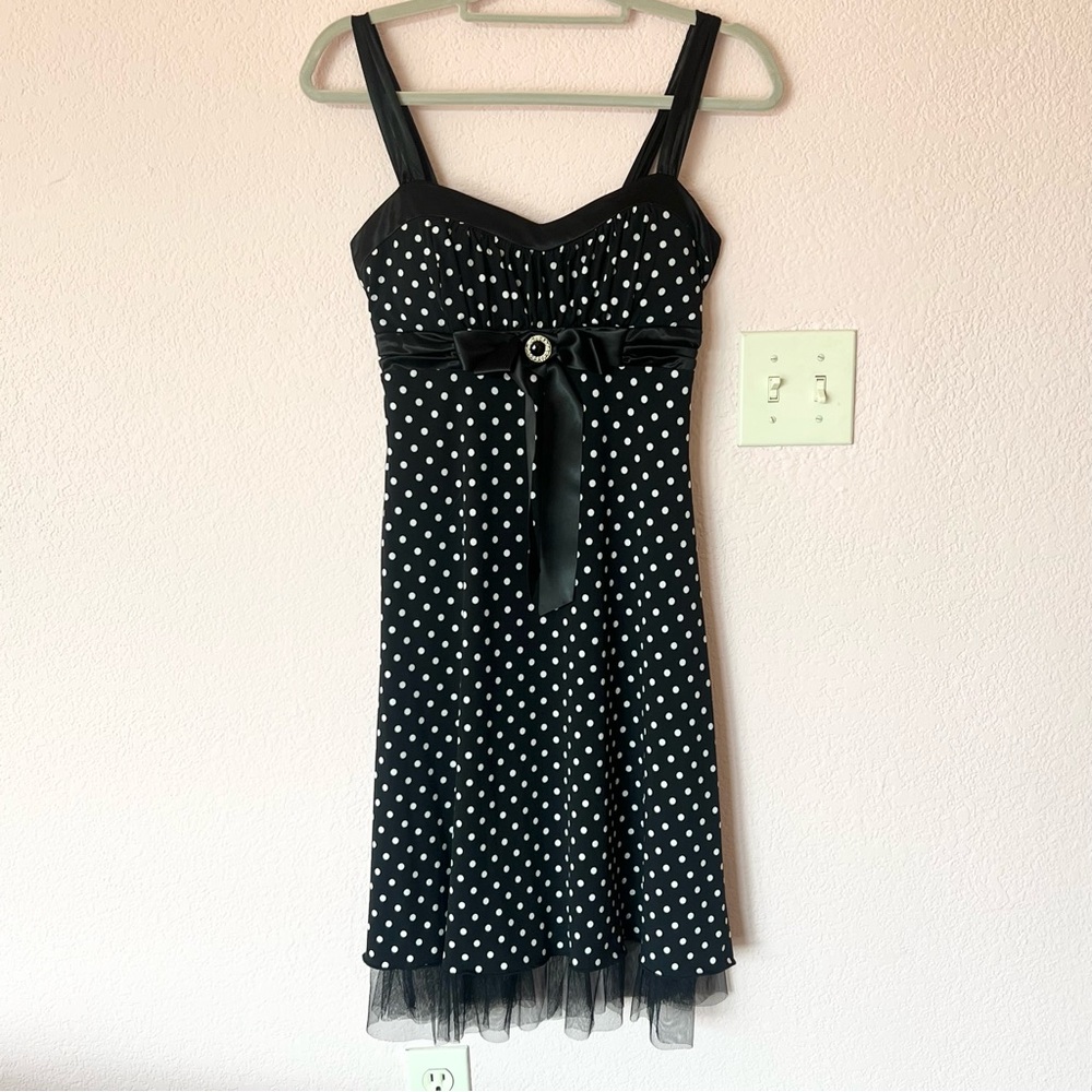 Vintage Y2K 2000s preppy mcbling polkadot midi party dress